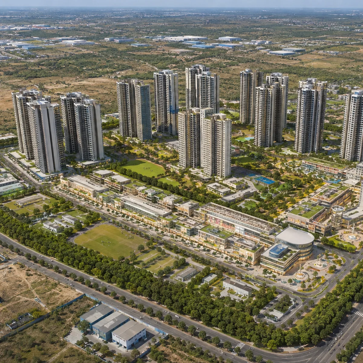 Brigade Innovation Gardens aerial view - 75.04-acre township in KIADB Aerospace Park Phase 2, Devanahalli Brigade Innovation Gardens aerial view - 75.04-acre township in KIADB Aerospace Park Phase 2, Devanahalli