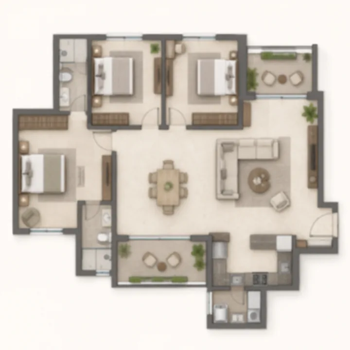 Brigade Innovation Gardens 3 BHK floor plan layout - indicative, 1,400-1,750 sq ft